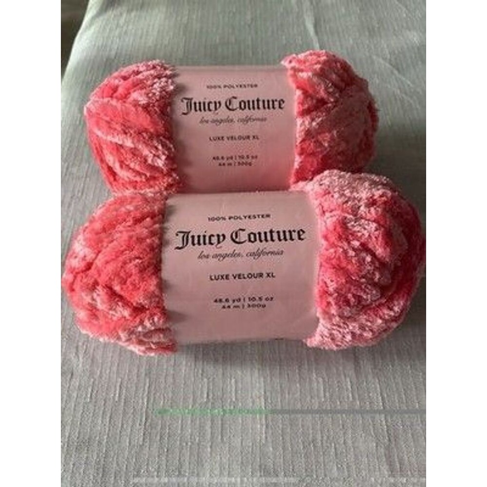Lot 2 Juicy Couture LUXE VELOUR XL Pink Lemonade Jumbo Chunky Yarn Skein Soft
